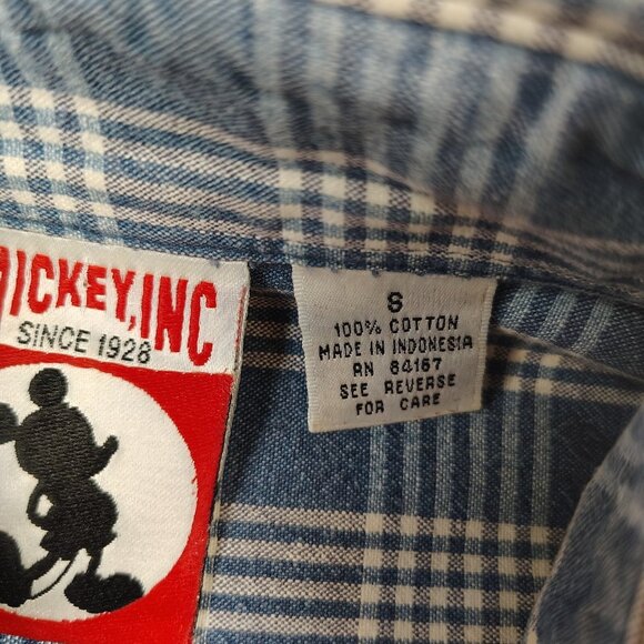 Vintage Mickey Inc Mickey Mouse Blue Plaid Button Up Shirt Mens Small - Picture 5 of 8